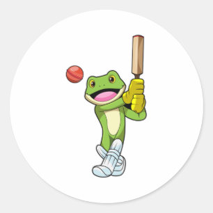 Frog at Cricket with Cricket bat Classic Round Sticker
