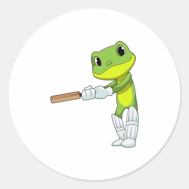 Frog at Cricket with Cricket bat Classic Round Sticker (Front)