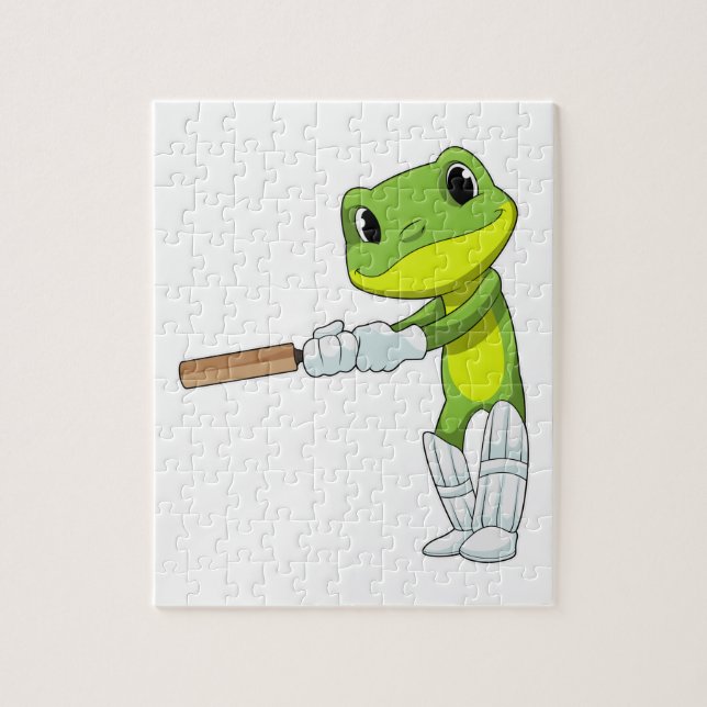 Frog at Cricket with Cricket bat Jigsaw Puzzle (Vertical)