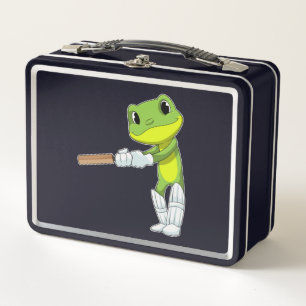 Frog at Cricket with Cricket bat Metal Lunch Box