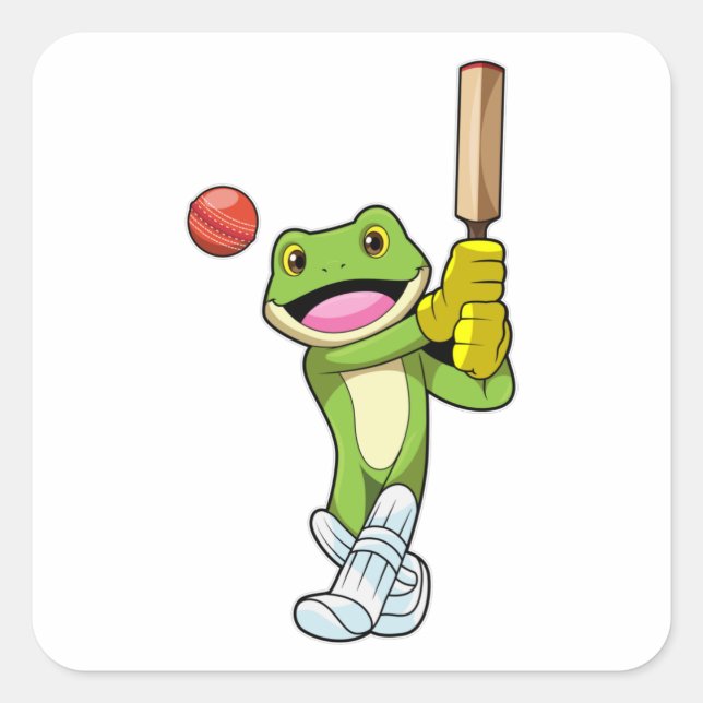 Frog at Cricket with Cricket bat Square Sticker (Front)