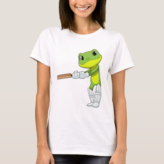 Frog at Cricket with Cricket bat T-Shirt (Front)