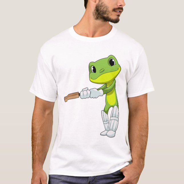 Frog at Cricket with Cricket bat T-Shirt (Front)
