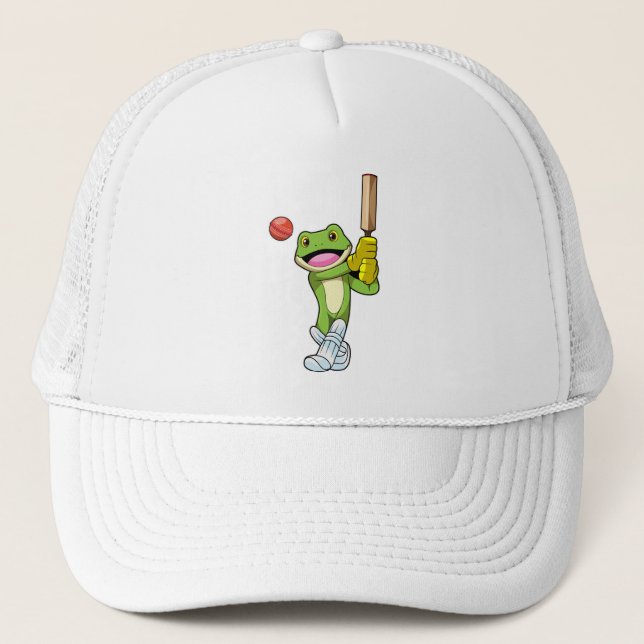 Frog at Cricket with Cricket bat Trucker Hat (Front)