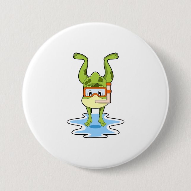 Frog at Diving with Snorkel 7.5 Cm Round Badge (Front)