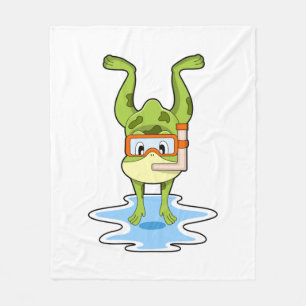 Frog at Diving with Snorkel Fleece Blanket