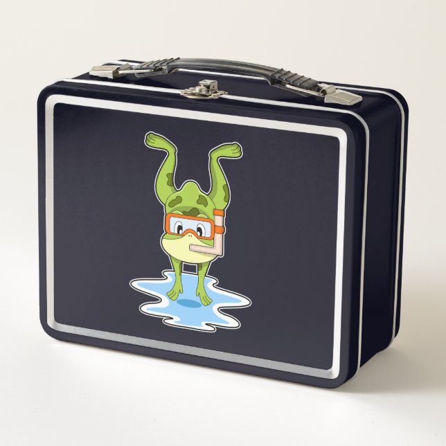 Frog at Diving with Snorkel Metal Lunch Box (Front)