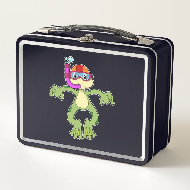 Frog at Diving with Snorkel Metal Lunch Box (Front)
