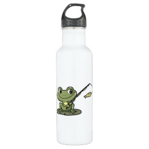 Frog at Fishing with Fishing rod 710 Ml Water Bottle