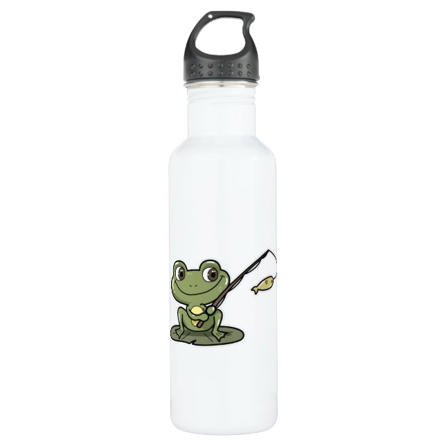Frog at Fishing with Fishing rod 710 Ml Water Bottle (Front)