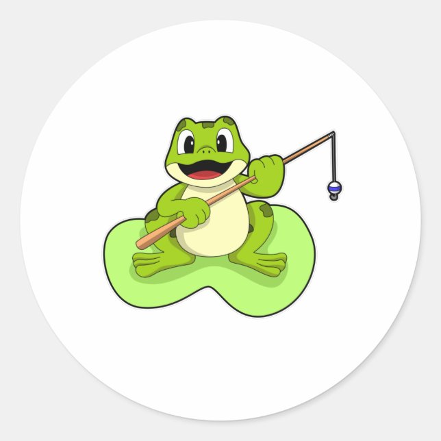 Frog at Fishing with Fishing rod Classic Round Sticker (Front)