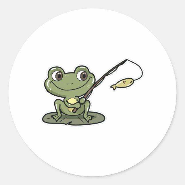 Frog at Fishing with Fishing rod Classic Round Sticker (Front)