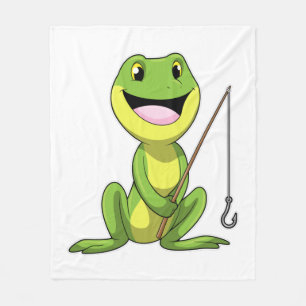 Frog at Fishing with Fishing rod Fleece Blanket