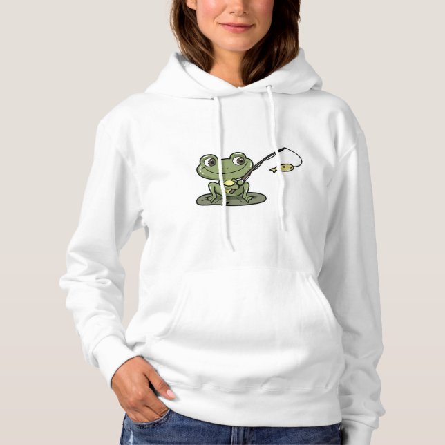 Frog at Fishing with Fishing rod Hoodie (Front)