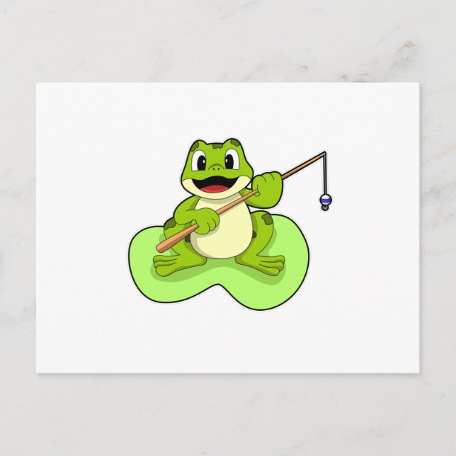 Frog at Fishing with Fishing rod Postcard (Front)
