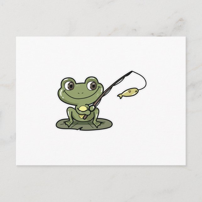 Frog at Fishing with Fishing rod Postcard (Front)