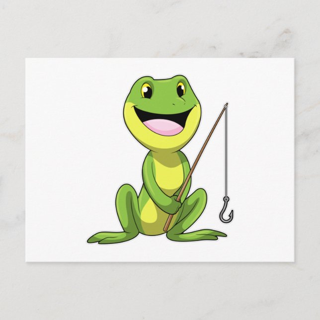 Frog at Fishing with Fishing rod Postcard (Front)