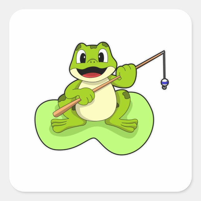 Frog at Fishing with Fishing rod Square Sticker (Front)