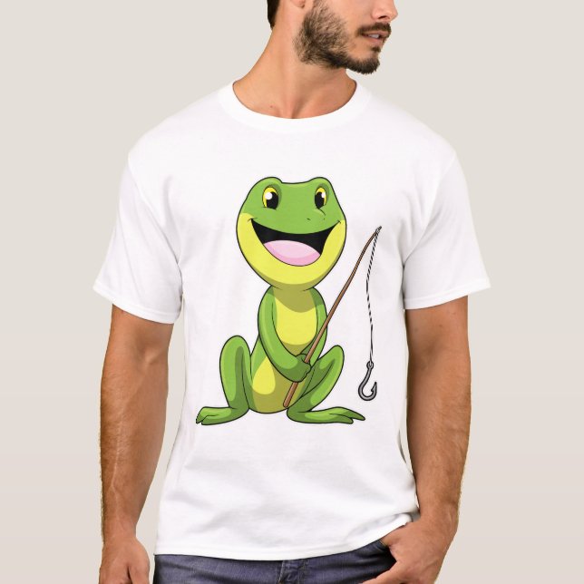 Frog at Fishing with Fishing rod T-Shirt (Front)