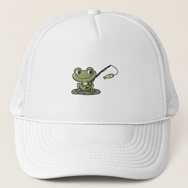 Frog at Fishing with Fishing rod Trucker Hat (Front)