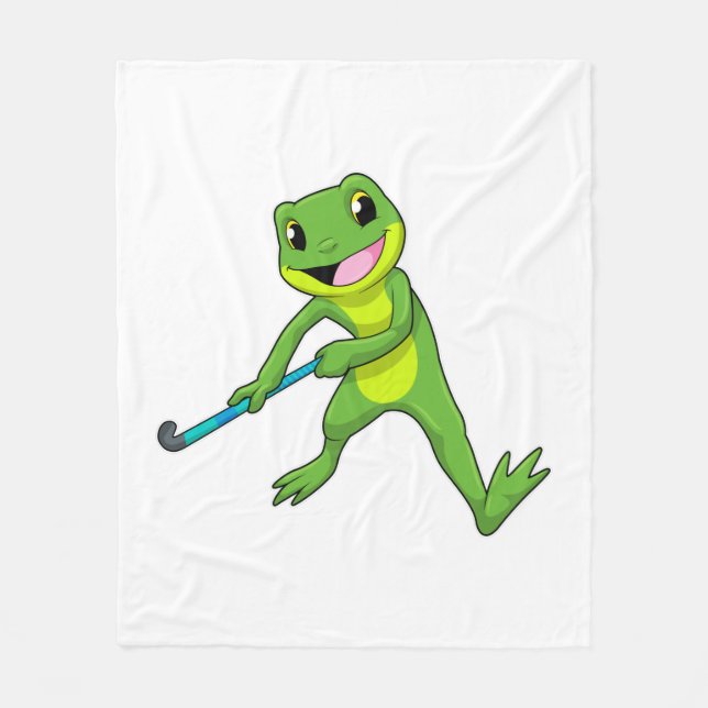 Frog at Hockey with Hockey bat Fleece Blanket (Front)