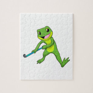 Frog at Hockey with Hockey bat Jigsaw Puzzle