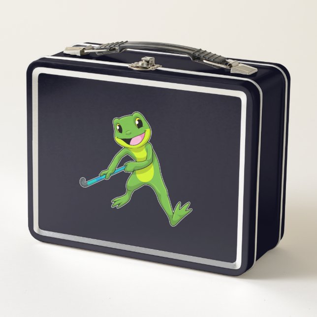 Frog at Hockey with Hockey bat Metal Lunch Box (Front)