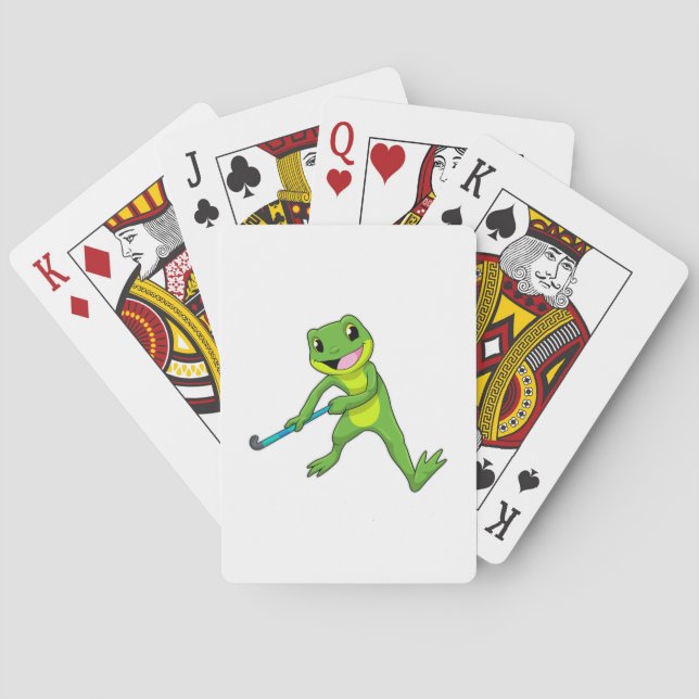 Frog at Hockey with Hockey bat Playing Cards (Back)