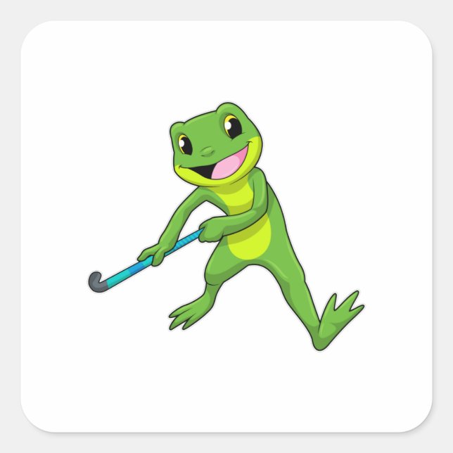 Frog at Hockey with Hockey bat Square Sticker (Front)