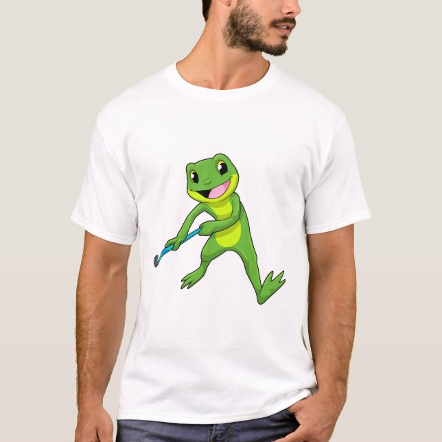 Frog at Hockey with Hockey bat T-Shirt (Front)