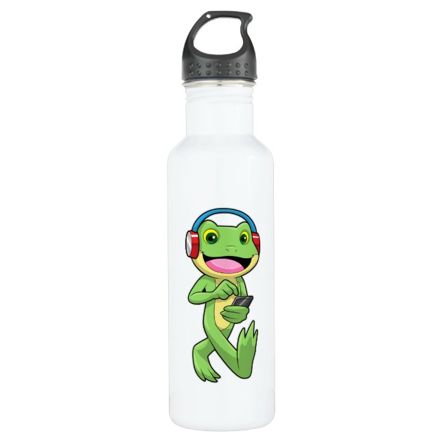 Frog at Music with Headphone 710 Ml Water Bottle (Front)