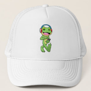 Frog at Music with Headphone Trucker Hat