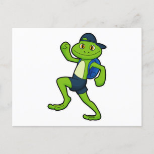 Frog at Running with Backpack & Hat Postcard