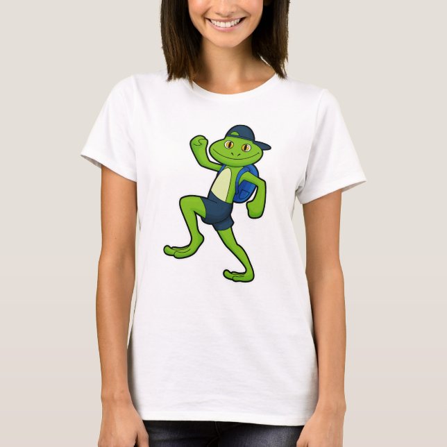 Frog at Running with Backpack & Hat T-Shirt (Front)