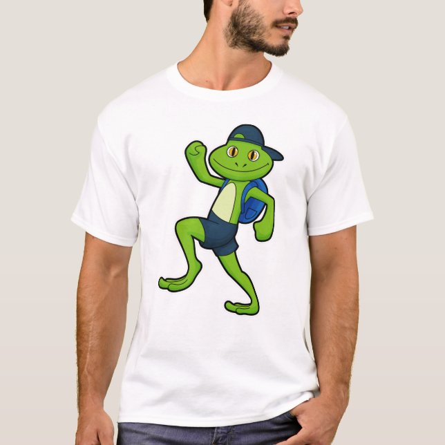 Frog at Running with Backpack & Hat T-Shirt (Front)