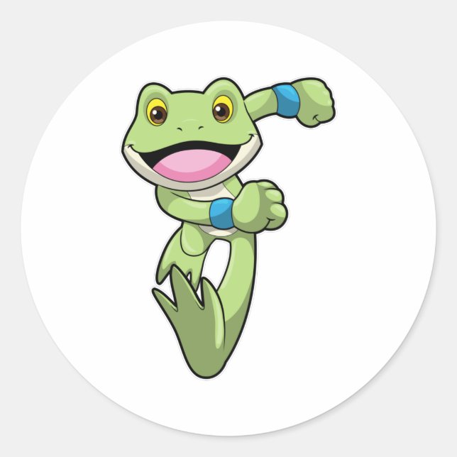 Frog at Running with Sweatband Classic Round Sticker (Front)