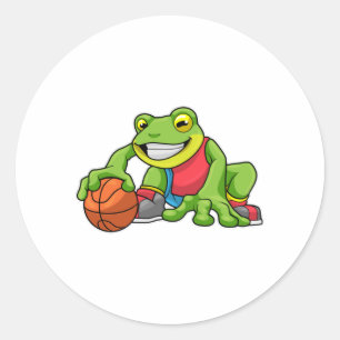 Frog at Sports with Basketball Classic Round Sticker