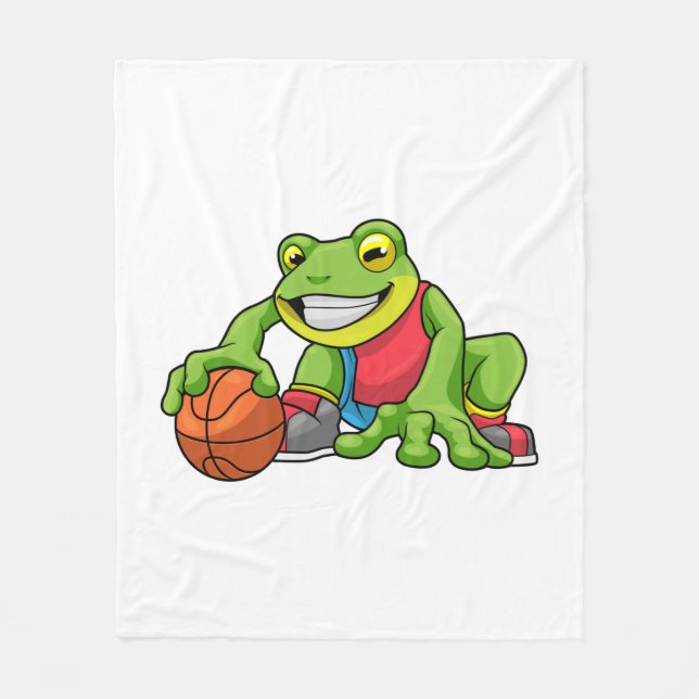 Frog at Sports with Basketball Fleece Blanket (Front)