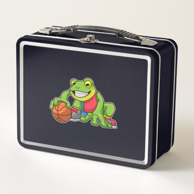 Frog at Sports with Basketball Metal Lunch Box (Front)