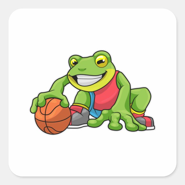 Frog at Sports with Basketball Square Sticker (Front)