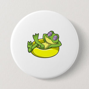 Frog at Swimming with Swim ring 7.5 Cm Round Badge