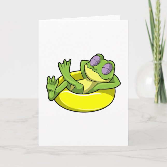 Frog at Swimming with Swim ring Card (Front)