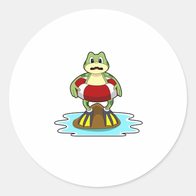 Frog at Swimming with Swim ring Classic Round Sticker (Front)