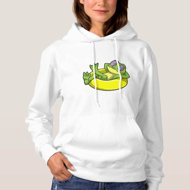 Frog at Swimming with Swim ring Hoodie (Front)