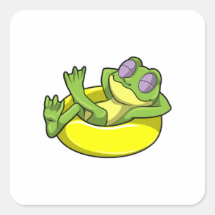 Frog at Swimming with Swim ring Square Sticker