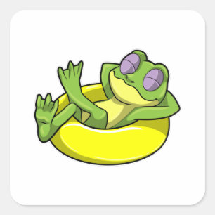 Frog at Swimming with Swim ring Square Sticker