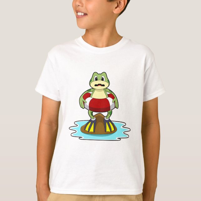 Frog at Swimming with Swim ring T-Shirt (Front)