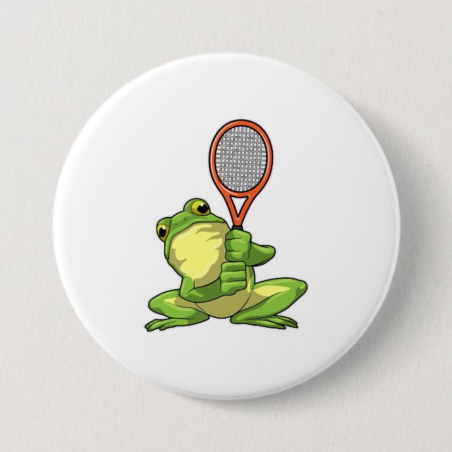 Frog at Tennis with Tennis racket 7.5 Cm Round Badge (Front)