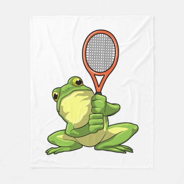 Frog at Tennis with Tennis racket Fleece Blanket (Front)