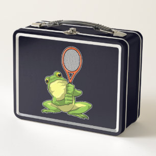 Frog at Tennis with Tennis racket Metal Lunch Box